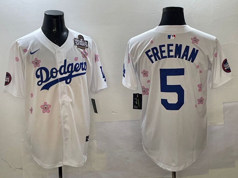 Men Los Angeles Dodgers #5 Freeman White Sakura Edition 2025 Nike MLB Jersey style 3->los angeles dodgers->MLB Jersey